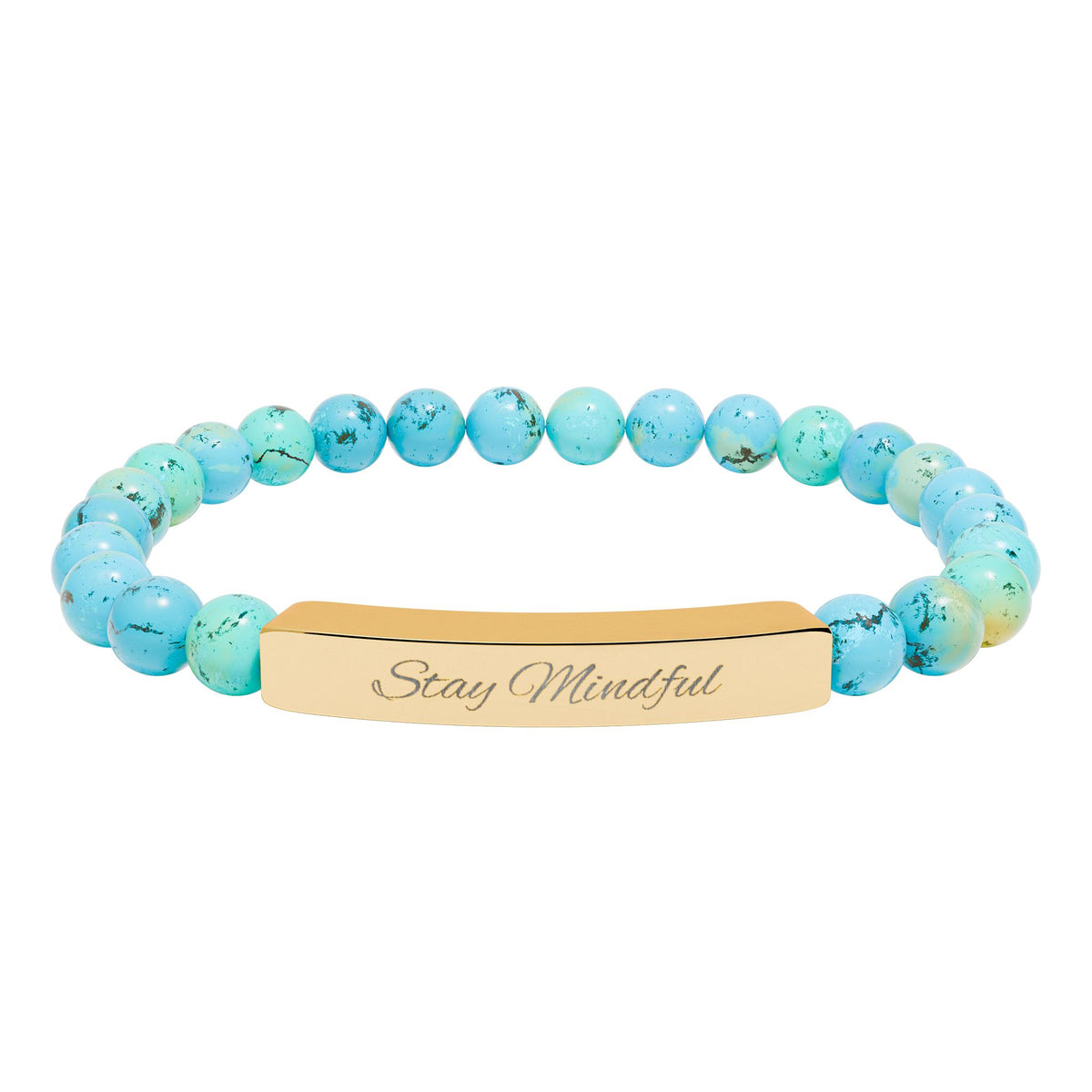 Personalized Real Natural Stone Bracelet (engraved), 7 stone options, Silver or Gold bar