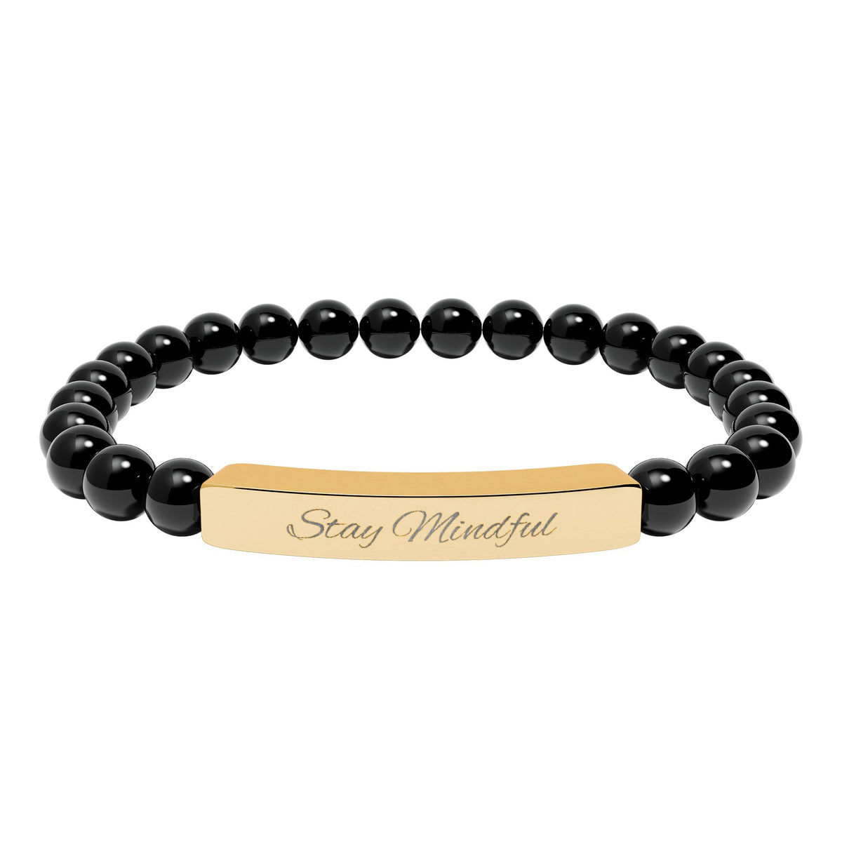 Personalized Real Natural Stone Bracelet (engraved), 7 stone options, Silver or Gold bar