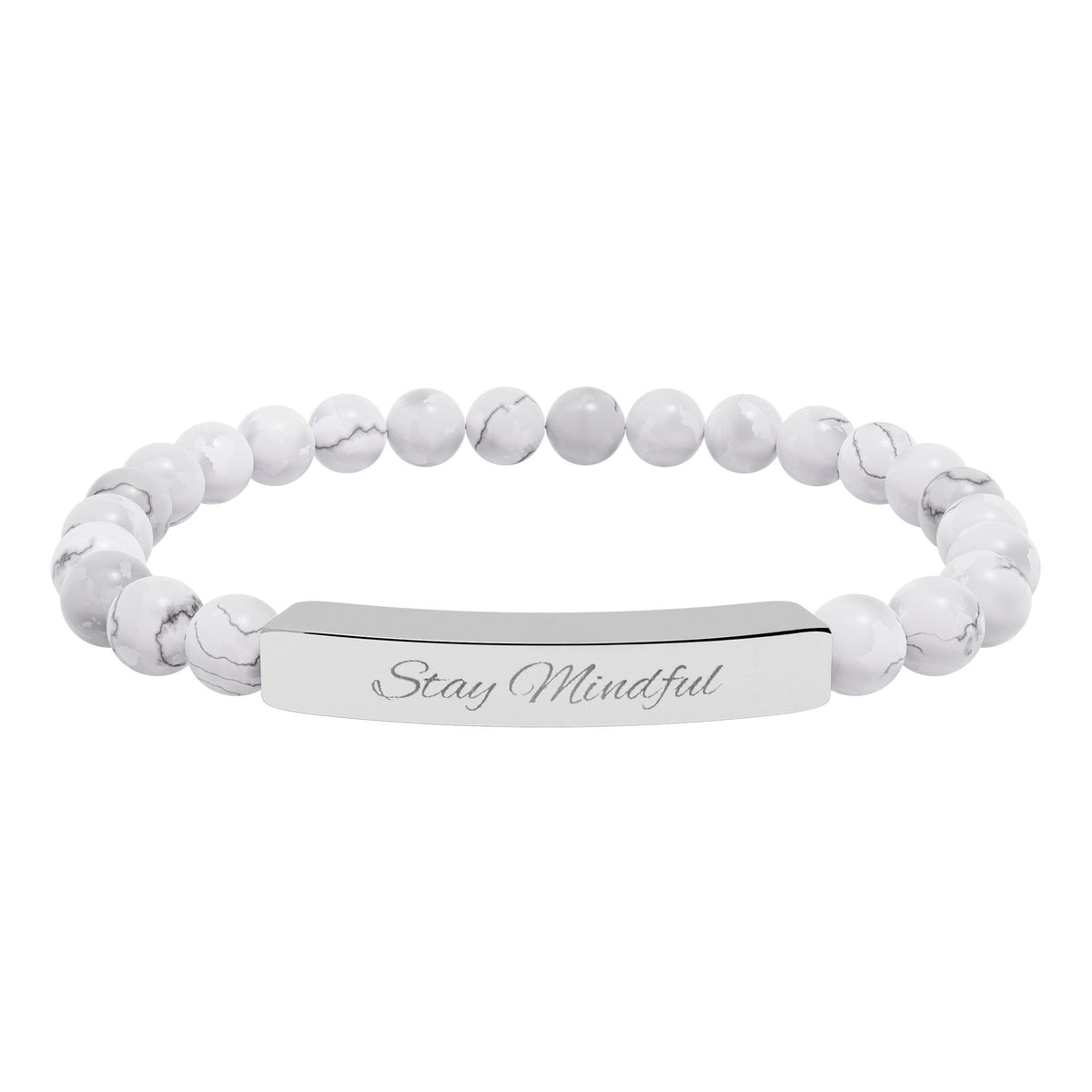 Personalized Real Natural Stone Bracelet (engraved), 7 stone options, Silver or Gold bar