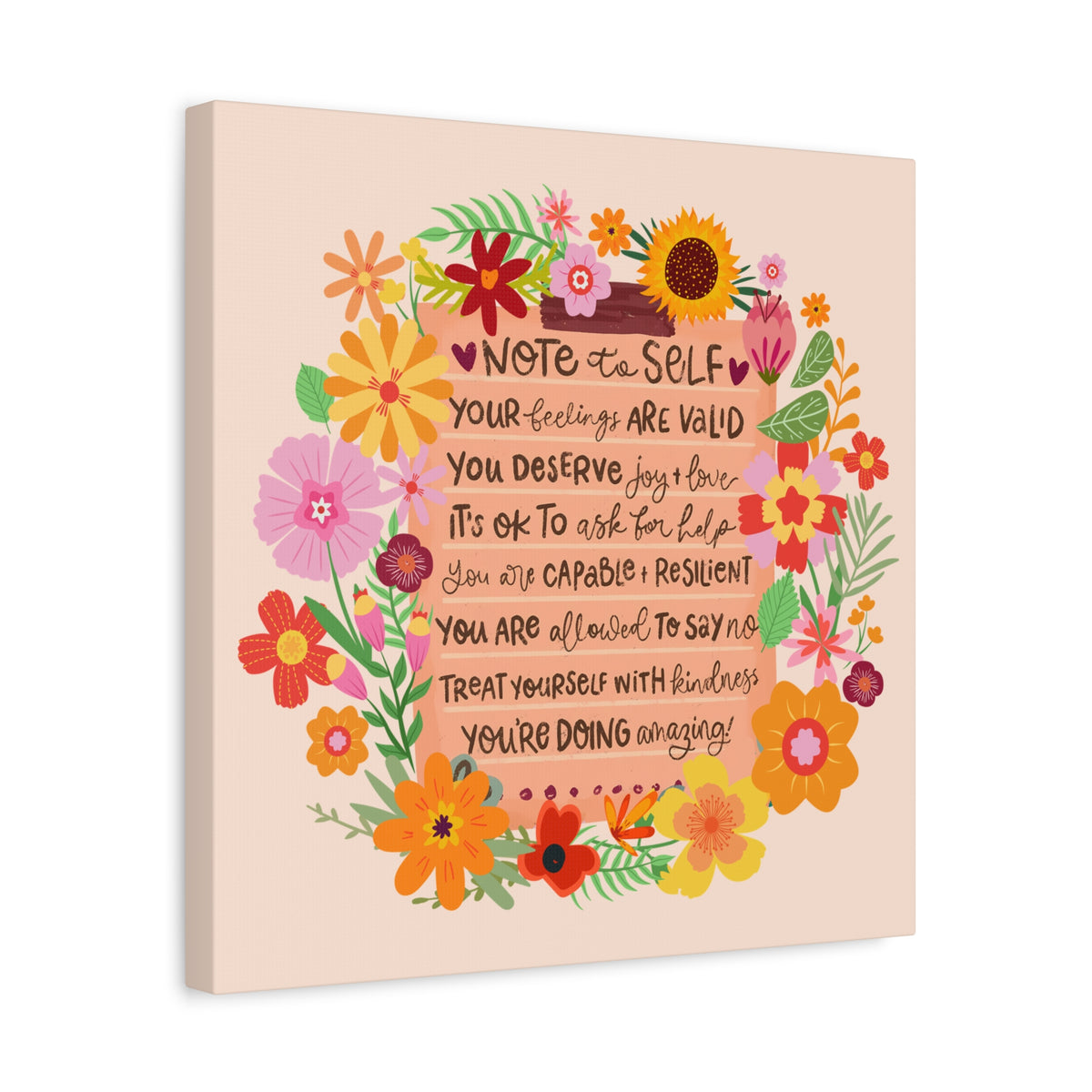 Note to Self - Positive Wall Art Canvas, 3 sizes