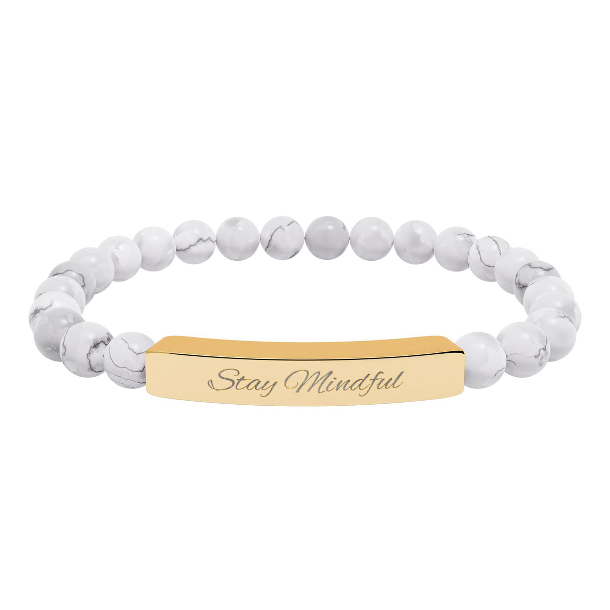 Personalized Real Natural Stone Bracelet (engraved), 7 stone options, Silver or Gold bar