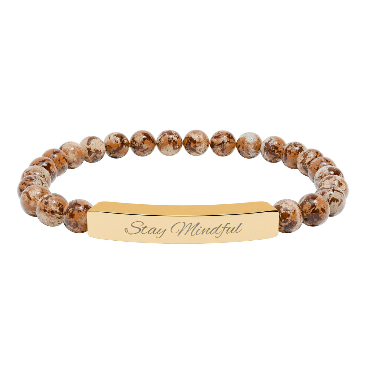 Personalized Real Natural Stone Bracelet (engraved), 7 stone options, Silver or Gold bar