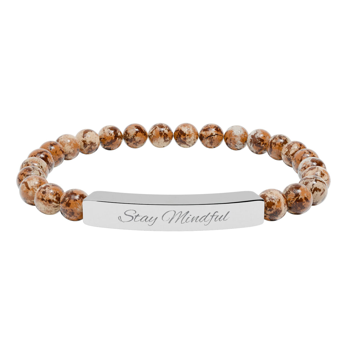 Personalized Real Natural Stone Bracelet (engraved), 7 stone options, Silver or Gold bar