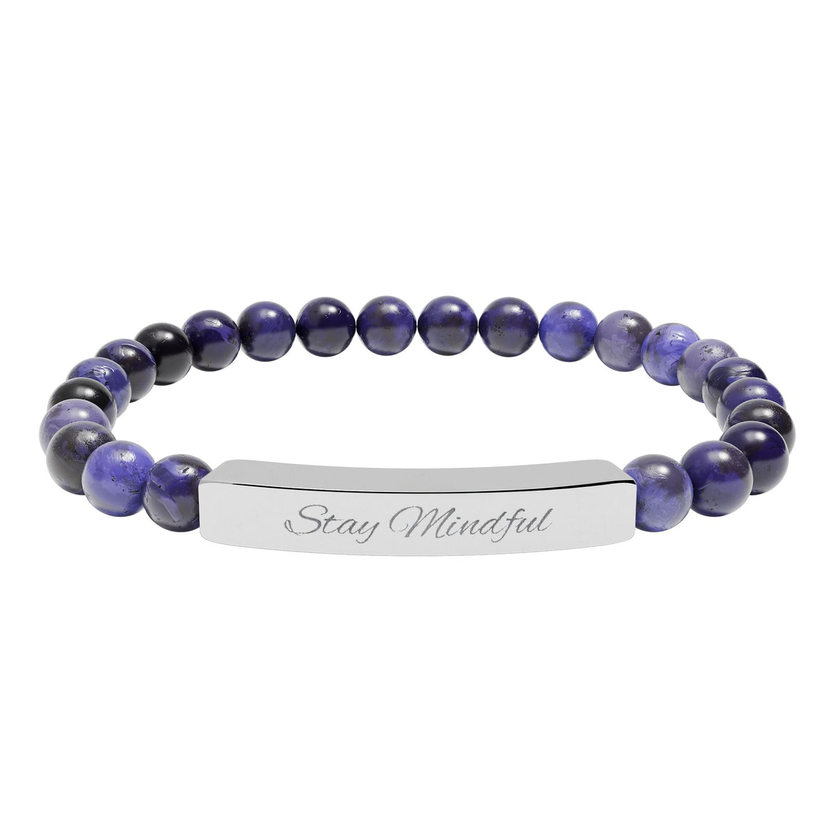 Personalized Real Natural Stone Bracelet (engraved), 7 stone options, Silver or Gold bar
