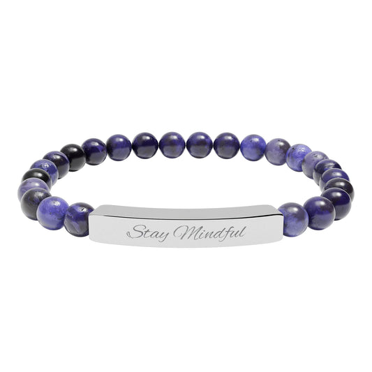 Personalized Real Natural Stone Bracelet (engraved), 7 stone options, Silver or Gold bar